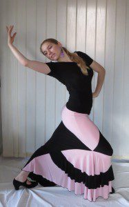 Sukně na flamenco Mariana černá, starorůžová